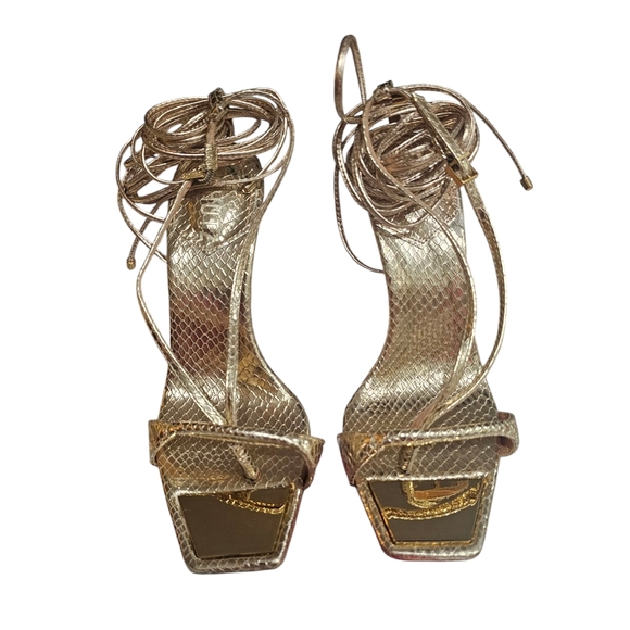 Schutz Vikki Metallic Snake-Embossed Sandals NWOT SZ 6.5 - Picture 5 of 10